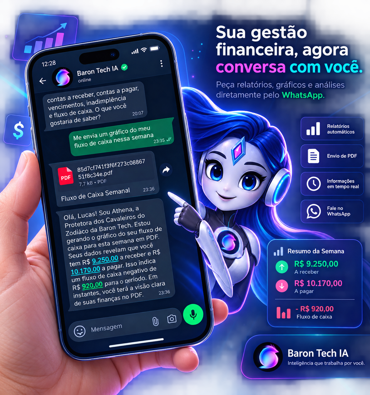 Relatórios do Dragon Enterprise enviados pelo WhatsApp com IA